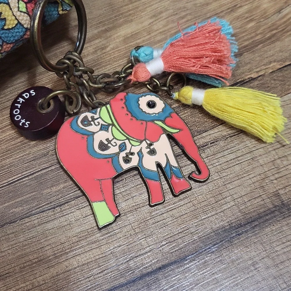 SAKROOT Blue Orange Boho Convertible Drawstrimg Backpack Elephant Tassel Key Fob
